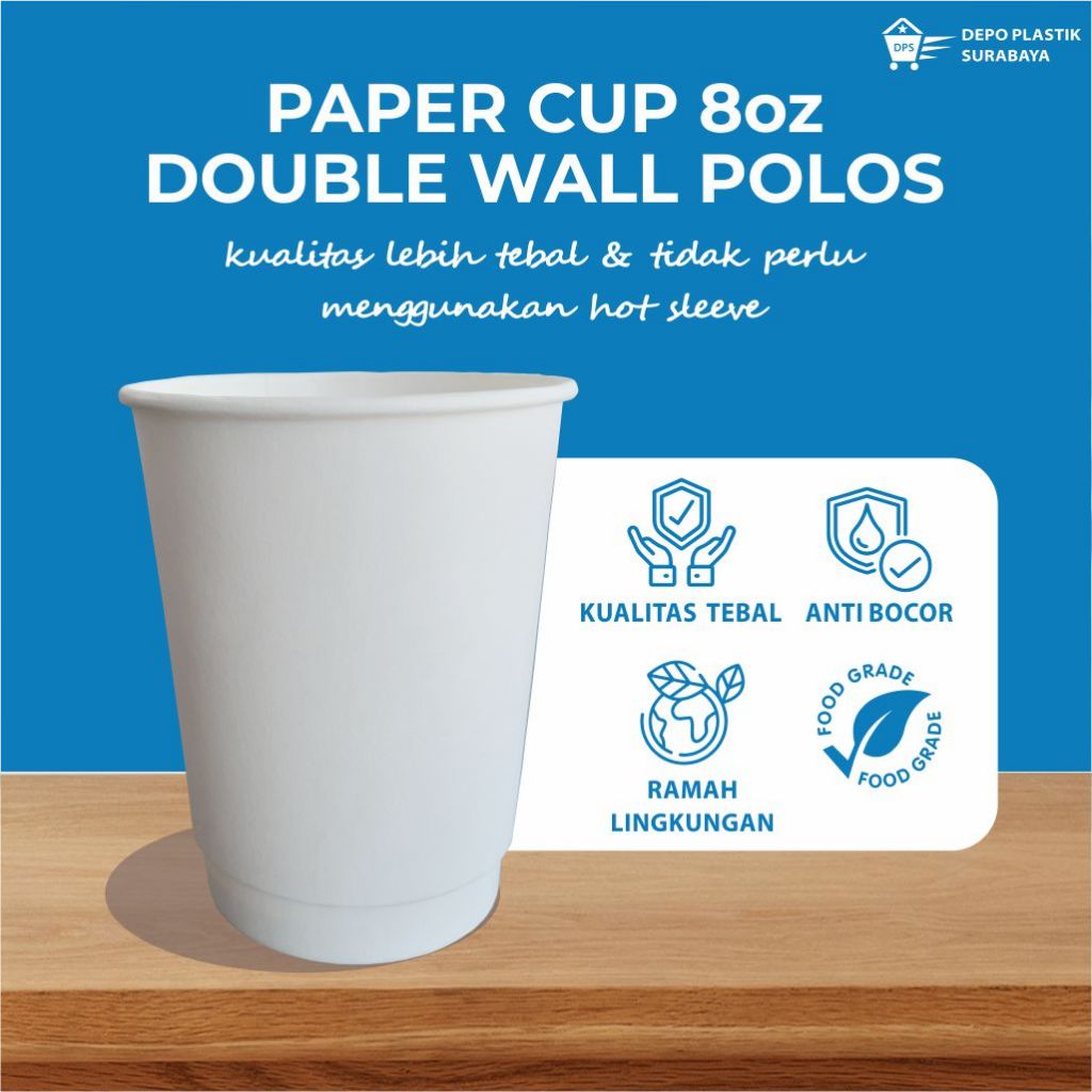PAPER CUP 8oz DOUBLE WALL PUTIH POLOS PAPER CUP POLA PAPER CUP TEBAL MURAH