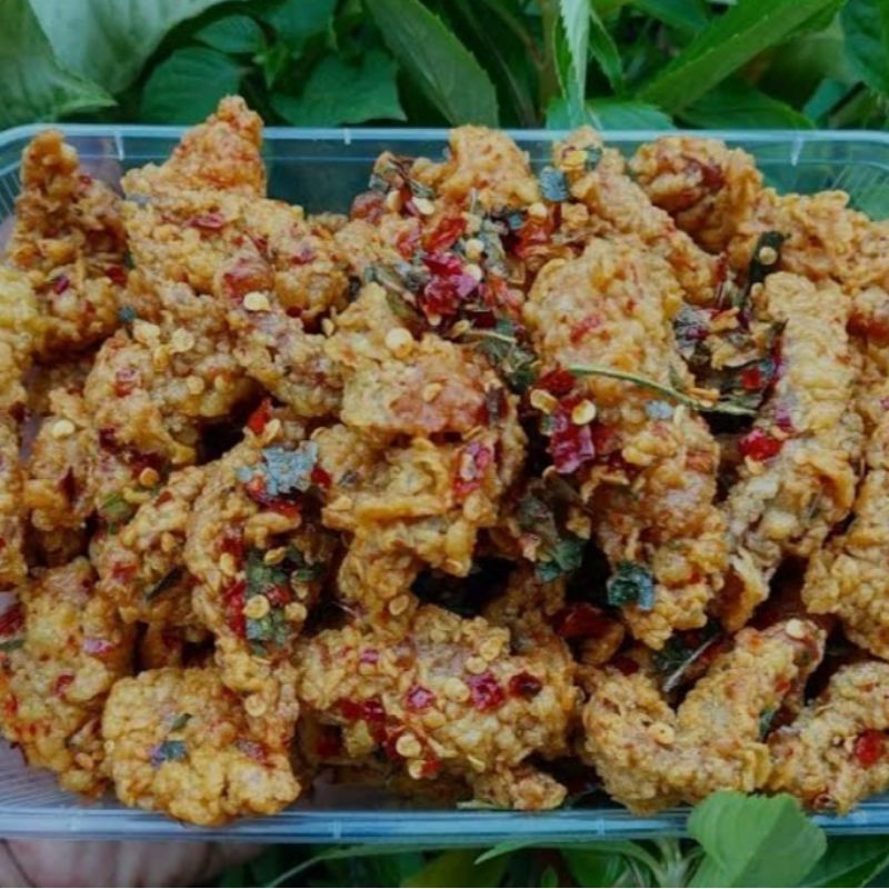 

kripik usus daun jeruk pedas