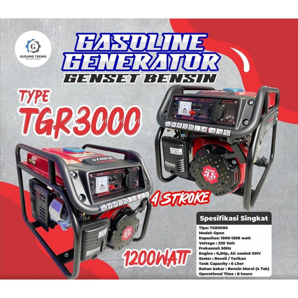 Genset 1200W TGR3000 TIGER X MUSTANG MG2500AVR / Power Generator 1200 Watt 4 Tak TGR 3000 MG 2500AVR