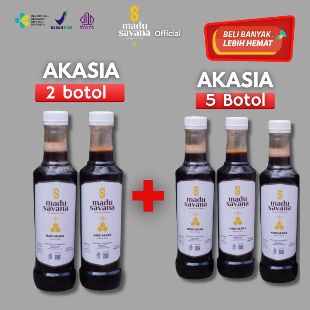 

Madu savana PAKET 5 BOTOL MURNI Nektar Akasia 100% Madu Mentah pure raw honey bpom