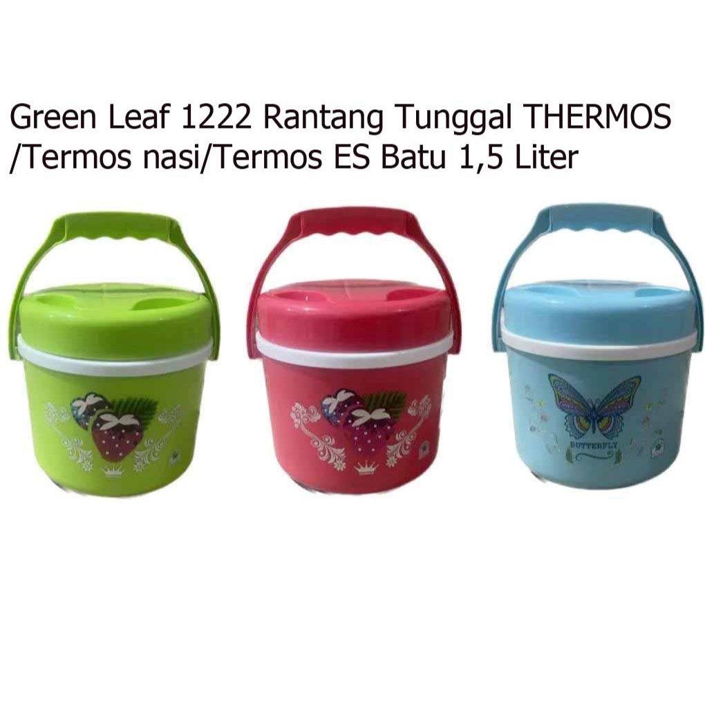 Termos nasi Green Leaf 1222 / Rantang Tunggal THERMOS /Termos ES Batu 1,5 Liter