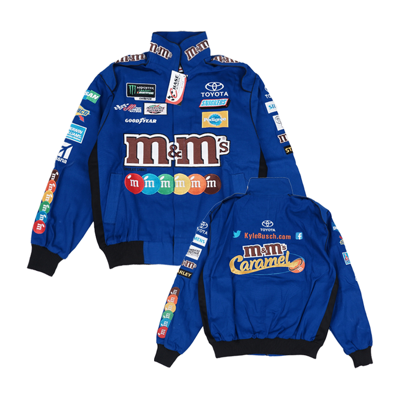 NASCAR JACKET M&M BLUE VINTAGE RACING CHASE AUTHENTICS ORIGINAL MIRROR 1:1 FULL BORDIR LIMITED EDITI