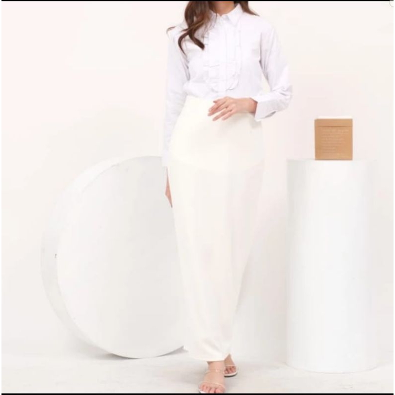 Rok Span Panjang Hitam Putih Polos/ Rok Kerja Kantor Wanita Scuba Black standart