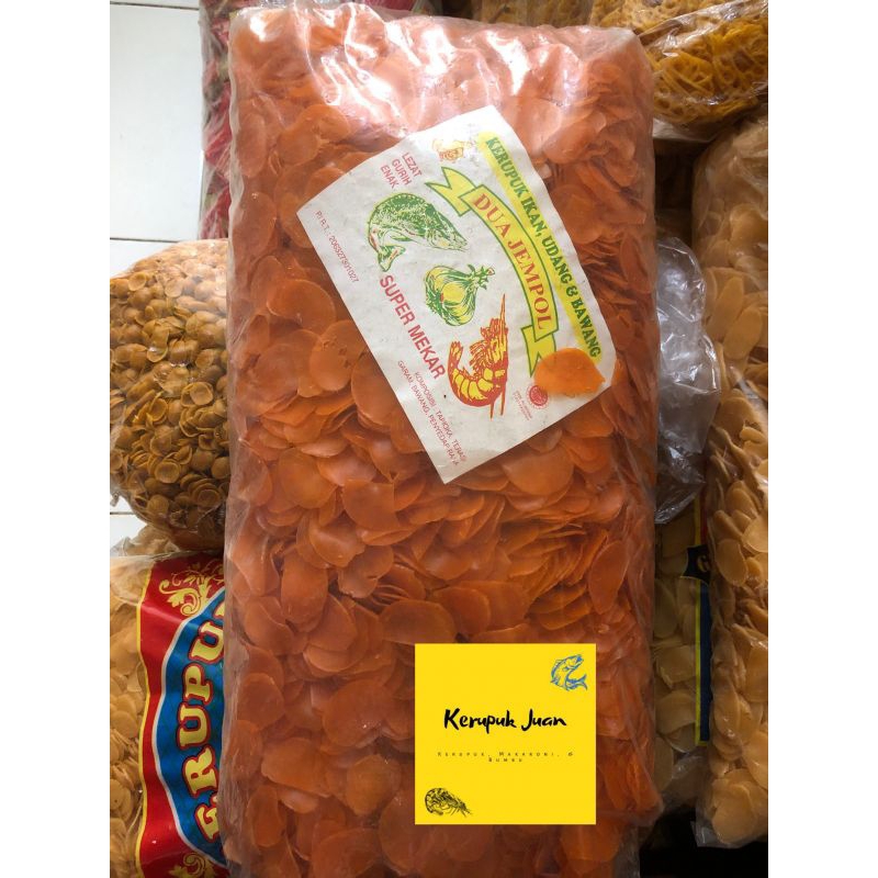 

Kerupuk Ikan / Udang / Bawang (Orange) Cap Dua Jempol 5 KG / 1 Bal