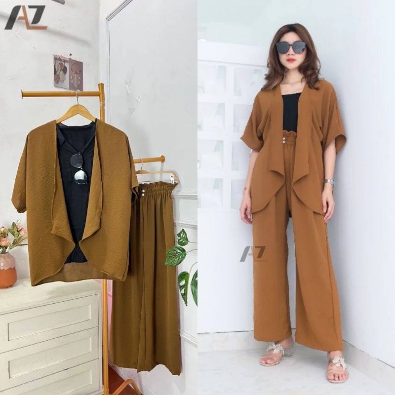 BAJU OUTER ONE SET POLOS WANITA JUMBO LENGAN PENDEK CRINKLE PREMIUM