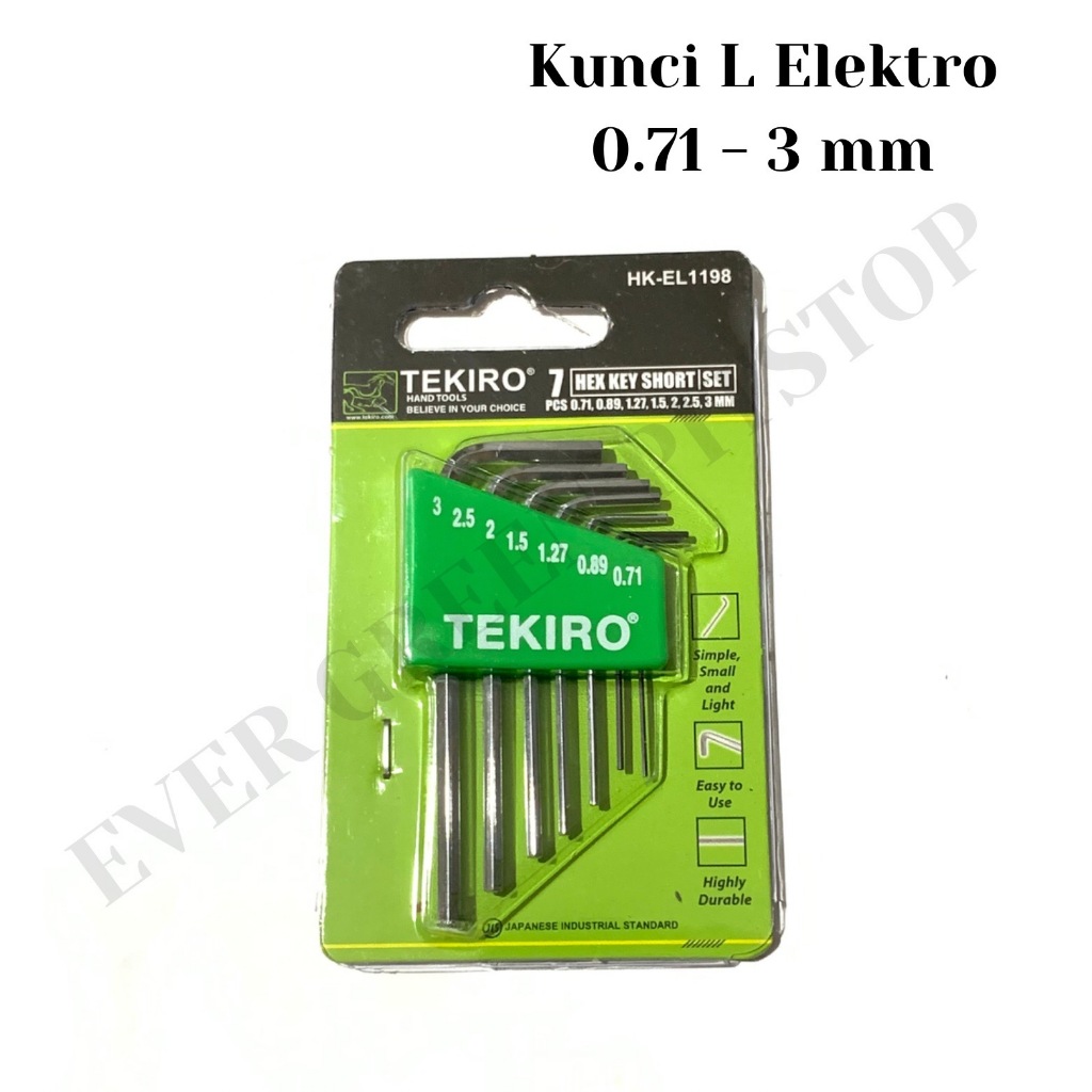 TEKIRO KUNCI L set ELEKTRO 7 pcs Kunci L set biasa 7 pcs Kecil Mini Hex Key Short 3 mm Kunci L Handp