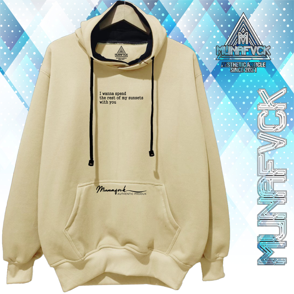 hody original 100% distro MUNAFVCK Sablon I WANNA SPEND Warna Cream hudi pria distro Hoodie Pria Ker