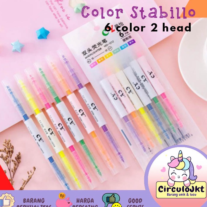 

Stok Banyak 6PCS Stabilo warna warni stabilo 6 dan 12 Warna berkepala dua stabilo Model Terkini
