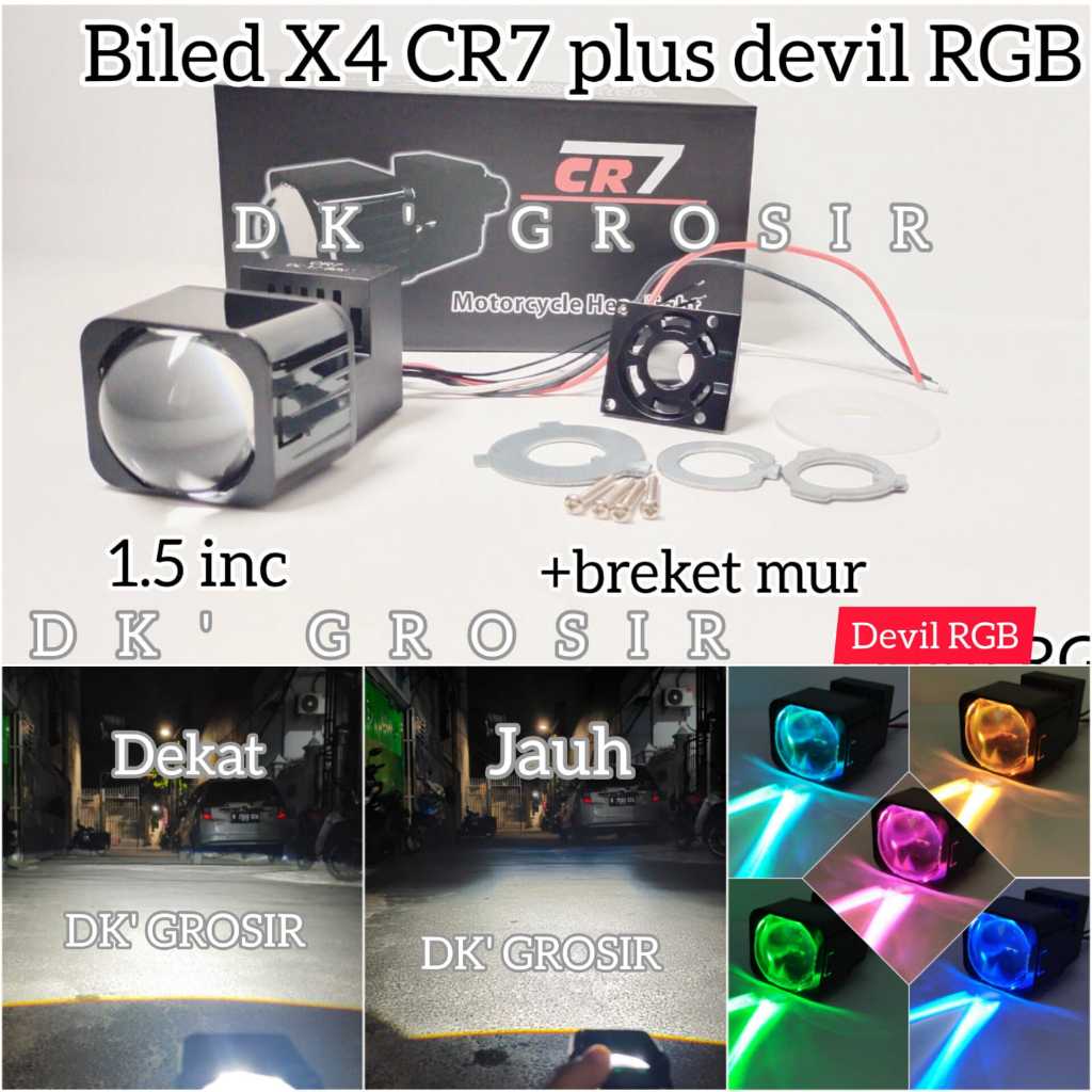 CR7 X4 - Biled Projector X4 CR7 1.5INC Devil RGB Plus kipas pendingin white lens
