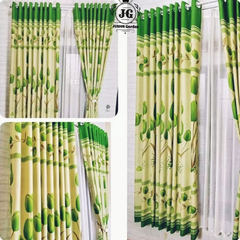 Gorden Jendela Aesthetik Ukuran Lebar 2 Meter Blackout Bunga Tulip Gold 10 Lipatan 20 Lobang Ring
