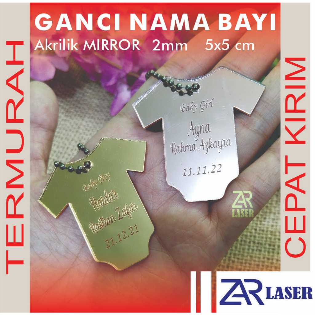 Gantungan kunci / tag / Baju bayi dan nama custom akrilik / syukuran / akikah