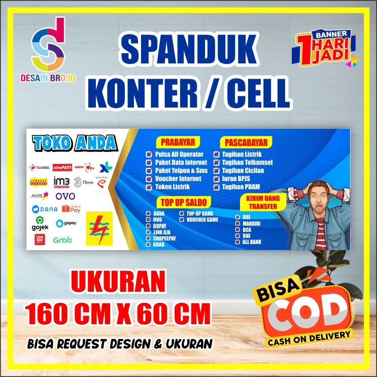 BANNER/SPANDUK KONTER ( BISA CUSTOM ) UKURAN 160X60 CM