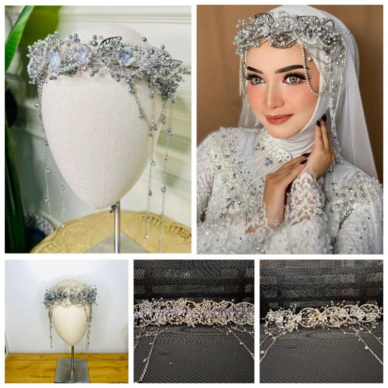 headpiece viral hiasan dahi/kening kawat lentur mutiara crown tiara aksesoris pengantin