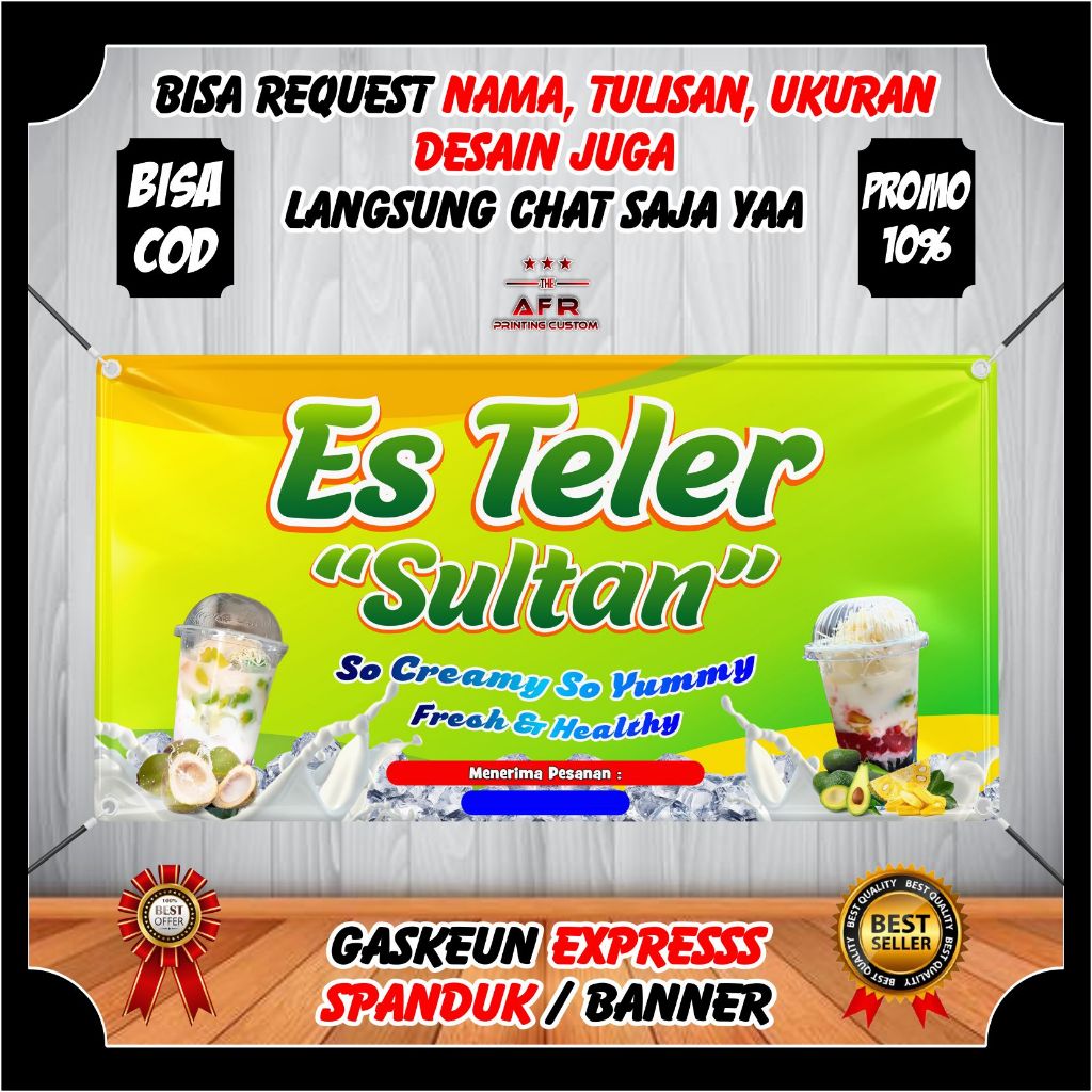 COD - Spanduk Banner Es Teler Sultan Viral Keren Banner Minuman Es Teler Sultan Design Custom Berkua