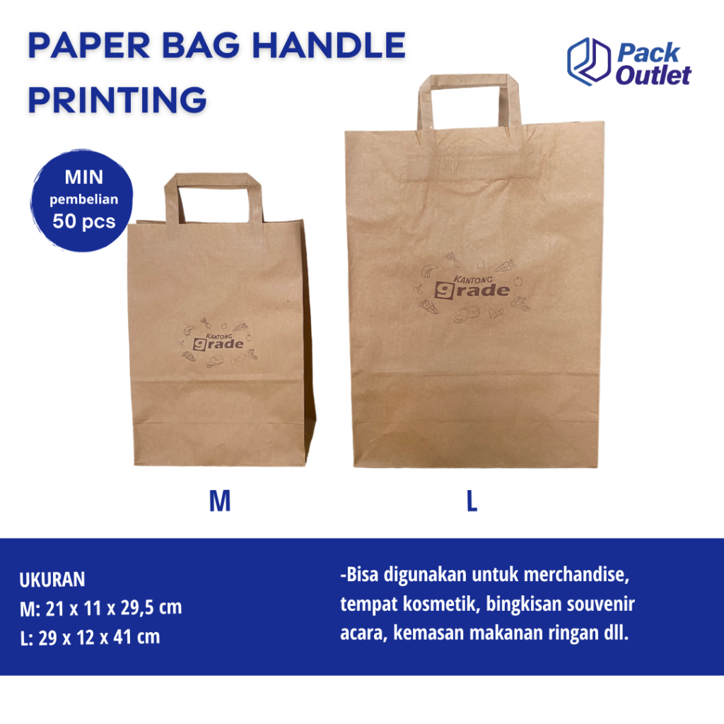 

GRADE Paper Bag Polos & Motif Flat Handle Tas Kantong Kertas Souvenir Belanja Makanan 50 pcs