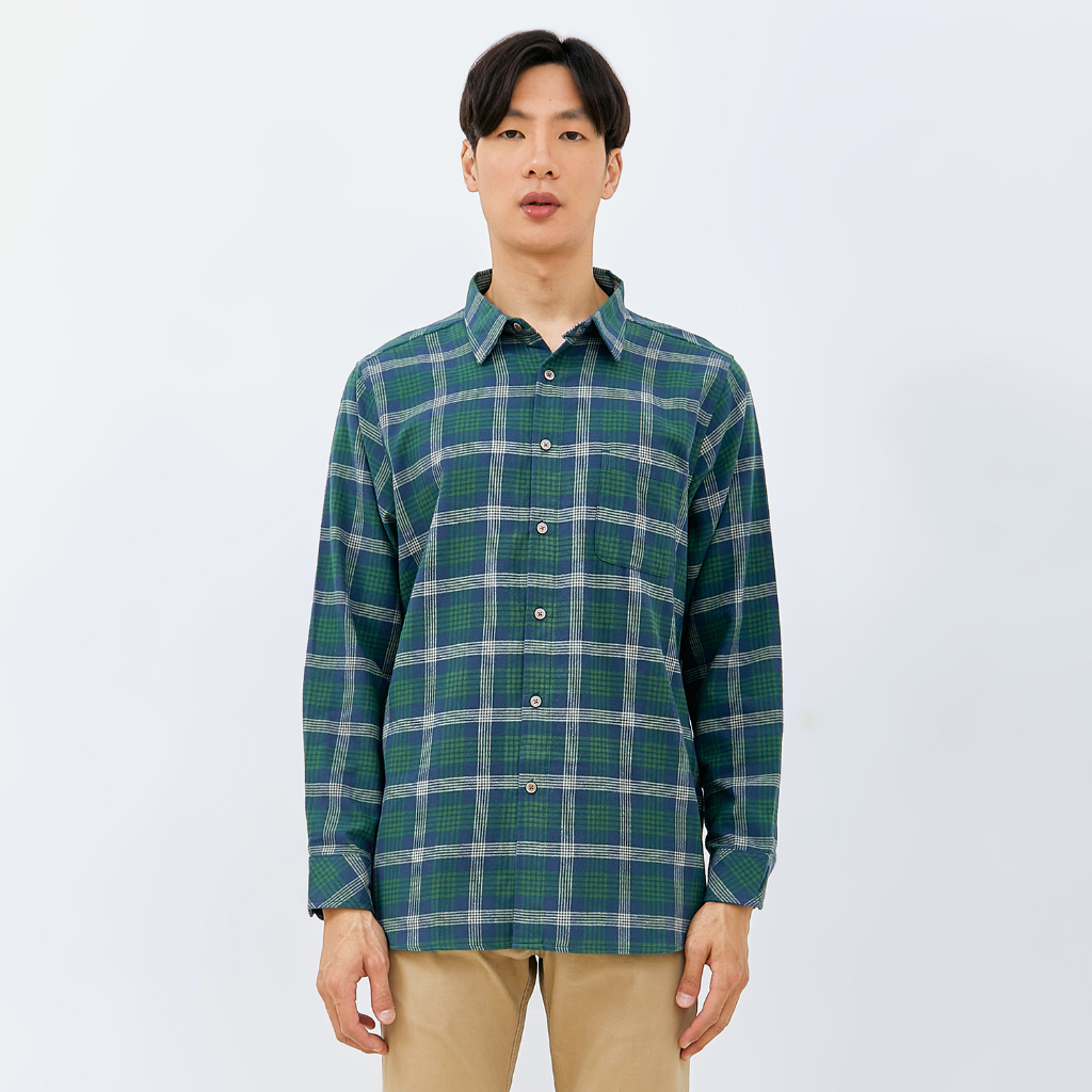 M231 Kemeja Pria Flannel Panjang Hijau Botol 0073