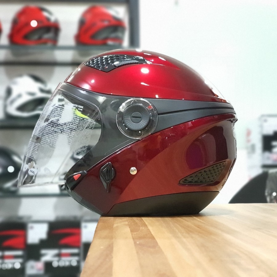 HELM Zeus 610 red maroon DOUBLE VISOR HELM HALF FACE