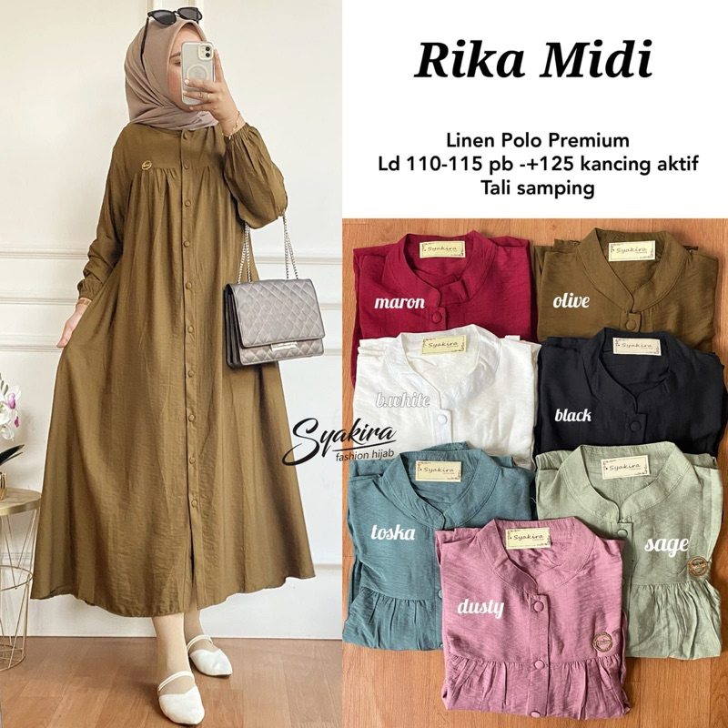 Rika Midi Gamis Wanita Bahan Polo Linen Busui | Gamis Polos