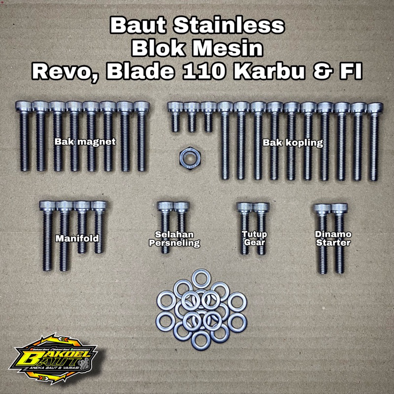 Baut Blok Mesin HONDA REVO, BLADE 110 KARBU & FI Baut L Stainless Anti Karat 100% Stainless Steel