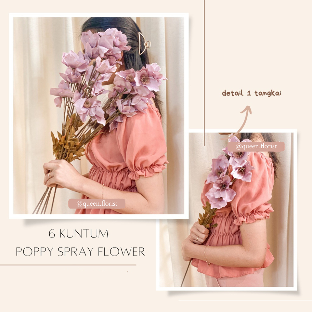 6 CABANG POPPY FLOWER SPRAY BUNGA POPPY ARTIFICIAL FLOWER BUNGA CORN POPPY PALSU BUNGA HIAS BUKET DE