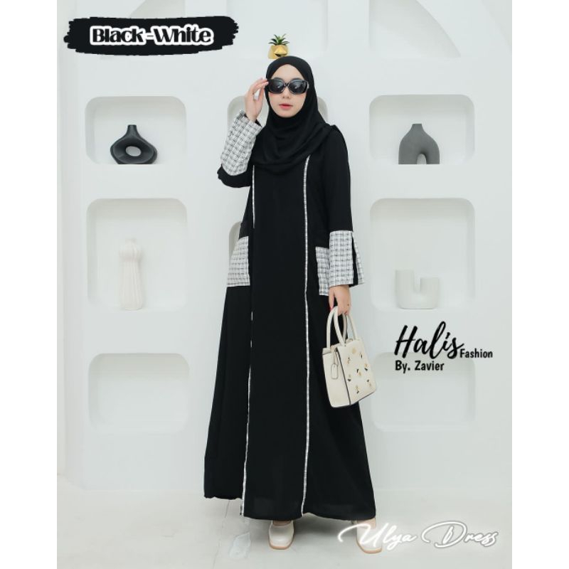 Gamis Remaja GAMIS ABAYA GAMIS HITAM Motif Kotak Kecil  ORI HALIS FASHION Terbaru Gamis Blazer Outer