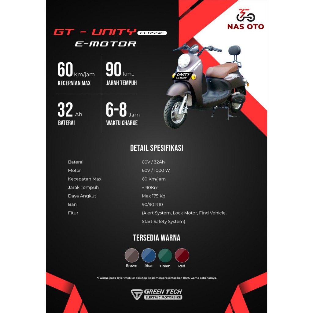 Motor Subsidi (Motor Listrik Subsidi) Green Tech - Unity Classic