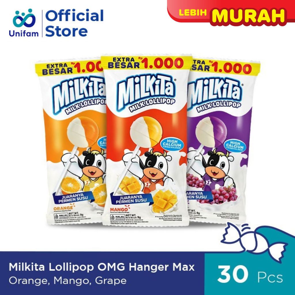 

Milkita Permen Lolipop Susu Hanger Max - Milk Candy 1 Bag (Isi 30Pcs) - Jeruk, Mangga, Anggur