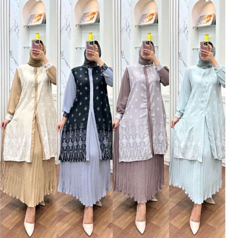 SET ROK TUNIK MOTIF ROK PLISKET OOTD MEWAH ALA SELEBGRAM BY ANNISA FASHION CEY PREMIUM