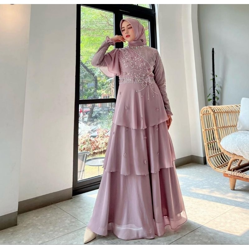 QD. MORANZA GOWN GAMIS PESTA MORANZA CARLINA GOWN GAMIS CARDIGAN TWO IN ONE CARLINA GOWN ORIGINAL RE