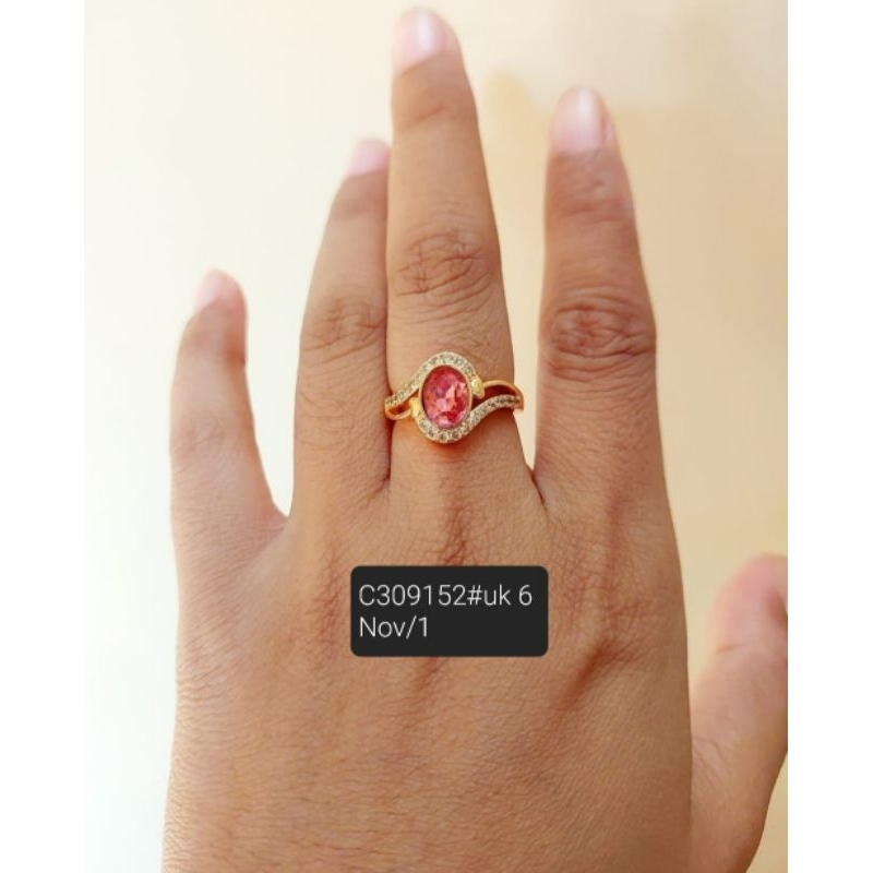 cincin lapis emas mata batu pink merah muda