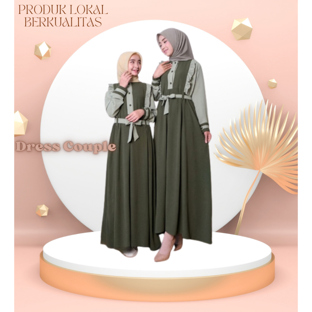 Baju Gamis Ibu dan Anak Perempuan Dress Couple Ibu Anak Usia 3 Tahun sampai 16 Tahun Bahan Crinkle