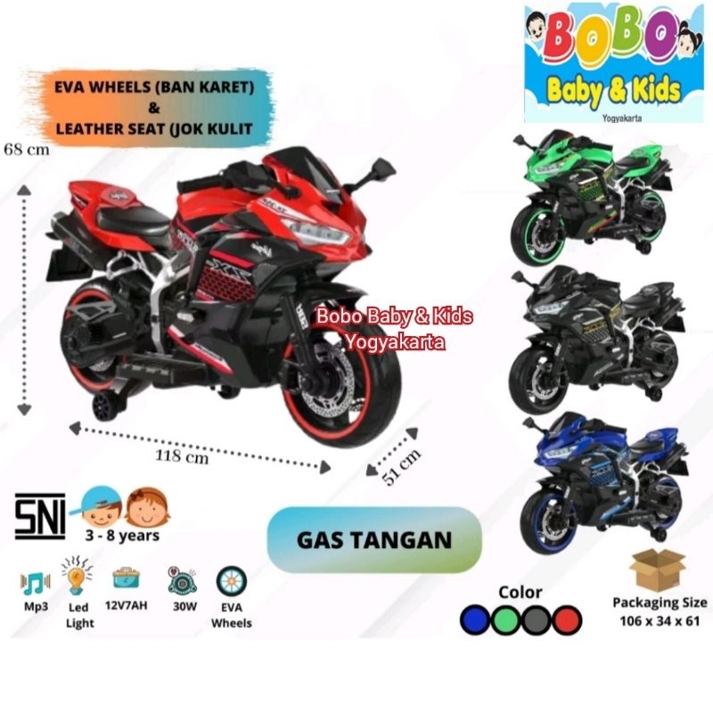 Motor Aki Anak Ban Karet model Kawasaki Ninja Motor Mainan Aki Ninja Motoran Aki Anak Kawasaki Ninja