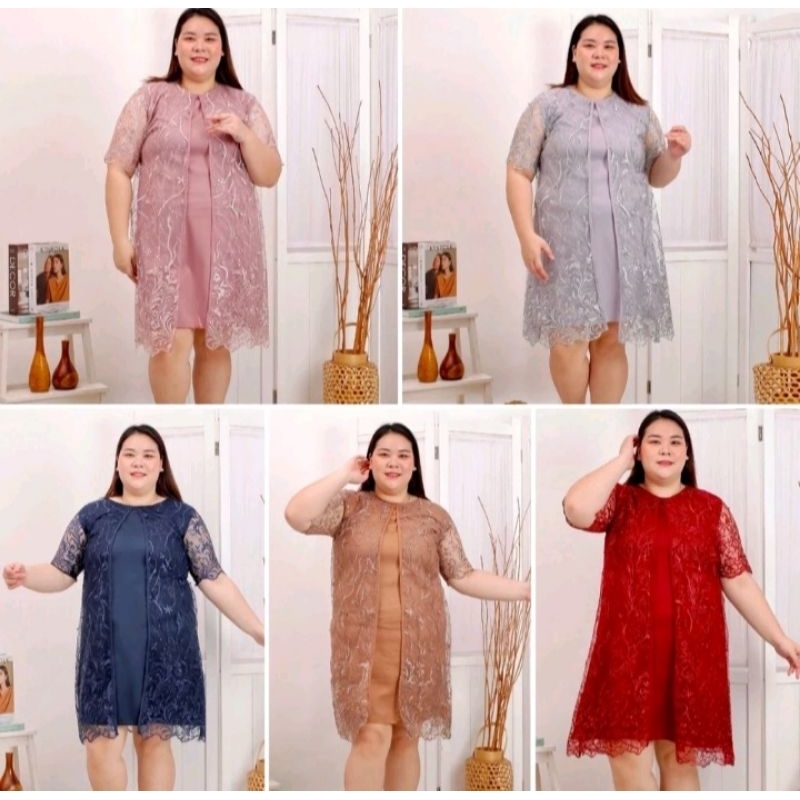 JUMBO DRESS PESTA DAISY BROKAT TILE BORDIR GLITTER+MUTIARA LD 110-120