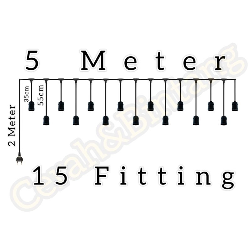 Kabel Fitting Lampu Juntai Gantung Dekorasi 5 Meter 15 Juntai Fitting Pelaminan Backdrop Lamaran Caf