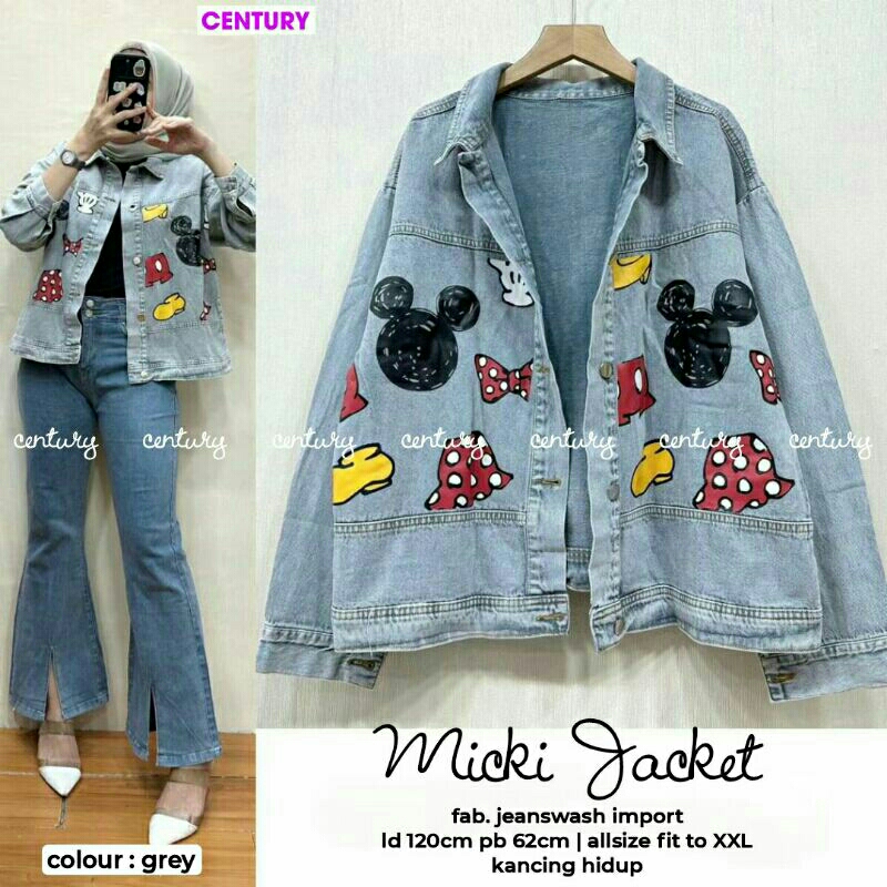 Century - Micki Jacket Jeans Wash Import Jacket Wanita Motif Mickey Mouse Ld 120 cm