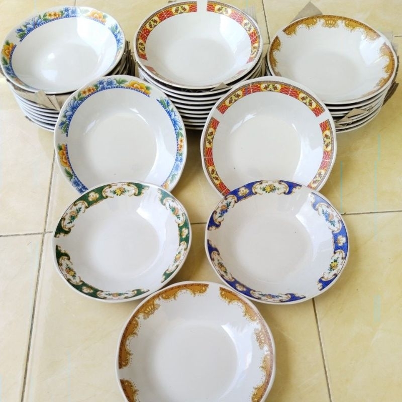 [ 6 pcs ] 1/2 Lusin piring keramik lilia 8inch 20,5cm/Piring makan mahkota/piring motif