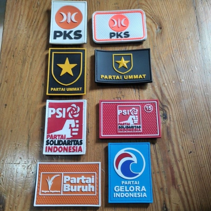 Patch Rubber/Emblem Karet Partai Baru : PSI, UMMAT, GELORA INDONESIA,PKS dan PARTAI BURUH