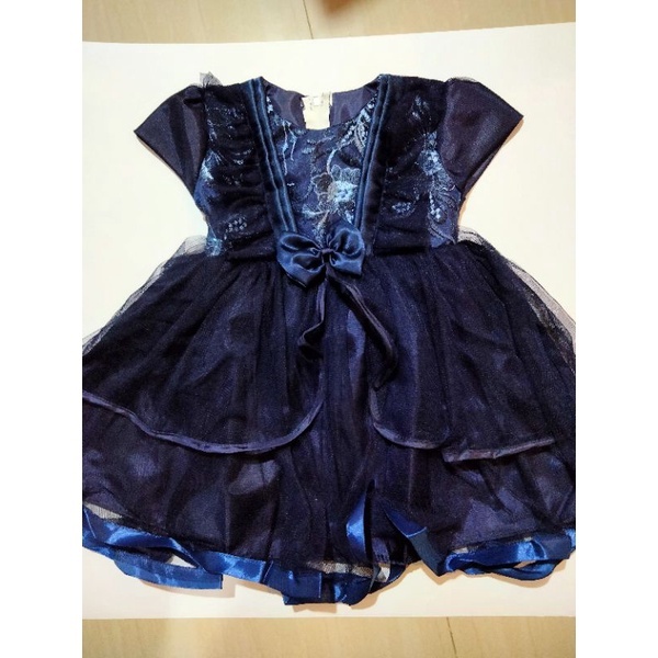 baju dress pesta anak bayi perempuan 1 tahun dres navy gaun ulang tahun