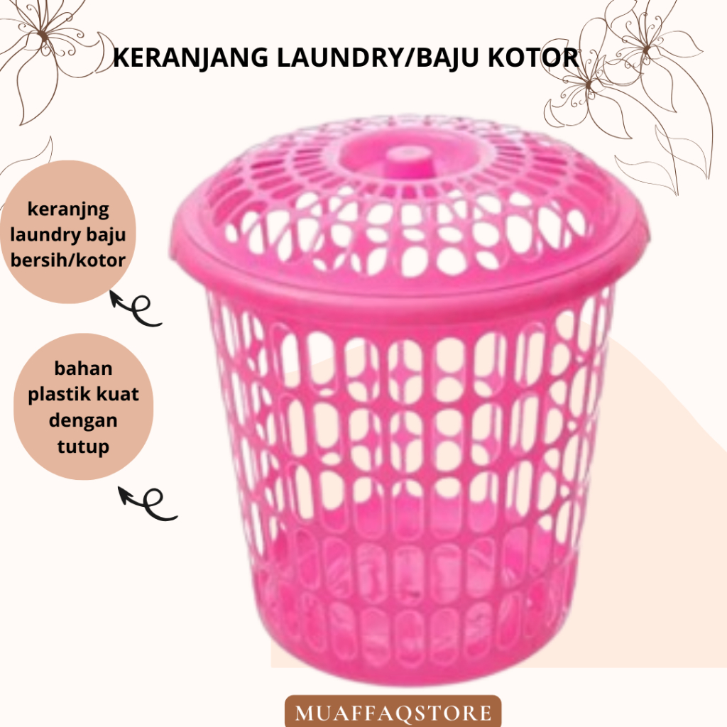 KERANJANG BAJU BULAT+TUTUP/KERANJANG BAJU PLASTIK