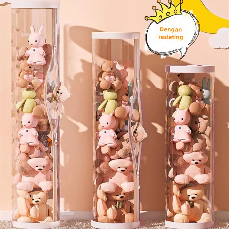 	 Doll Storage Bucket Dengan Resleting Transparan Kotak Ember Penyimpanan Boneka Penyelenggara Boneka Binatang Boneka Transparan	