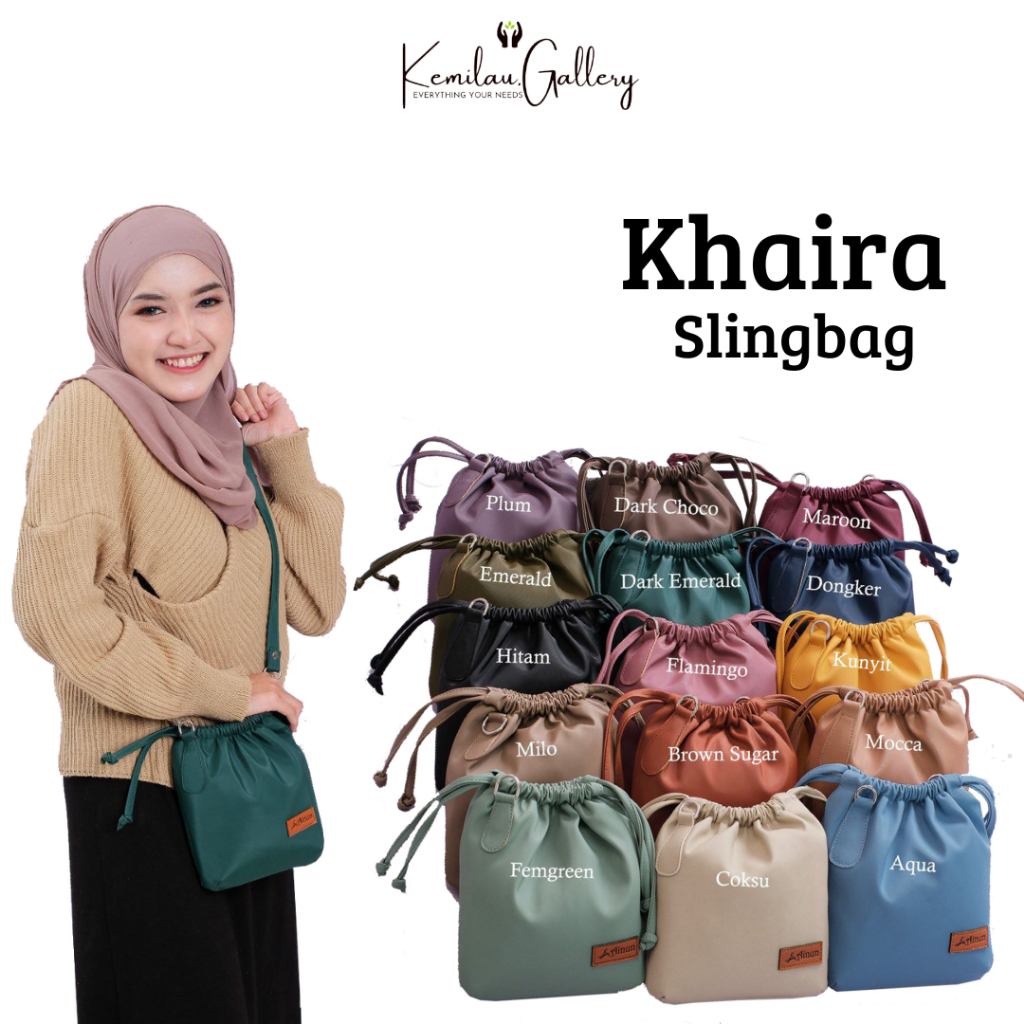 Tas Murah Cantik Slingbag Serut Mini Khaira Bag Original Ainun Bahan Chocoly Waterproof