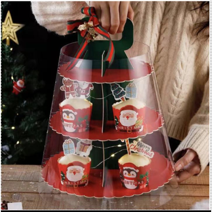 

TERMURAH!!! Fancy Tower Transparent Box Cake OR Cupcake CHRISTMAS