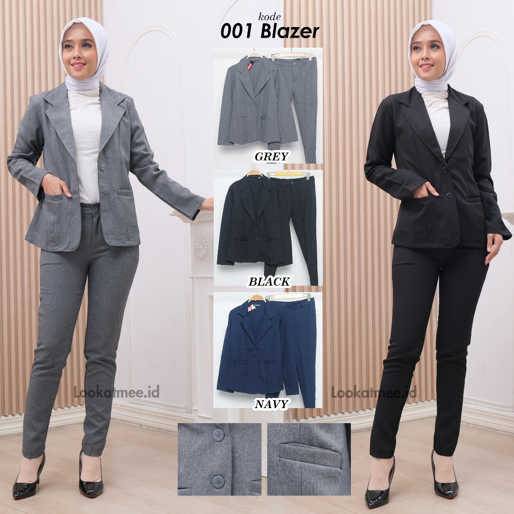 setelan blazer eksekutif wanita 2 kancing kantong depan dengan celana panjang atau Rok A premium hit