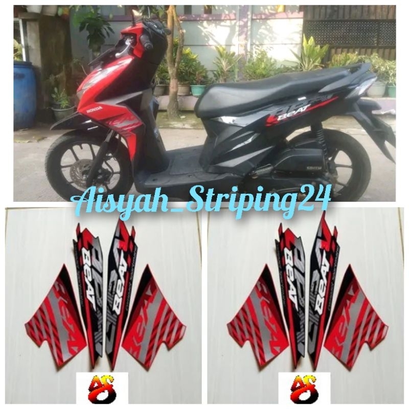 stiker striping lis body motor  honda beat deluxe 20121-2022 hitam merah