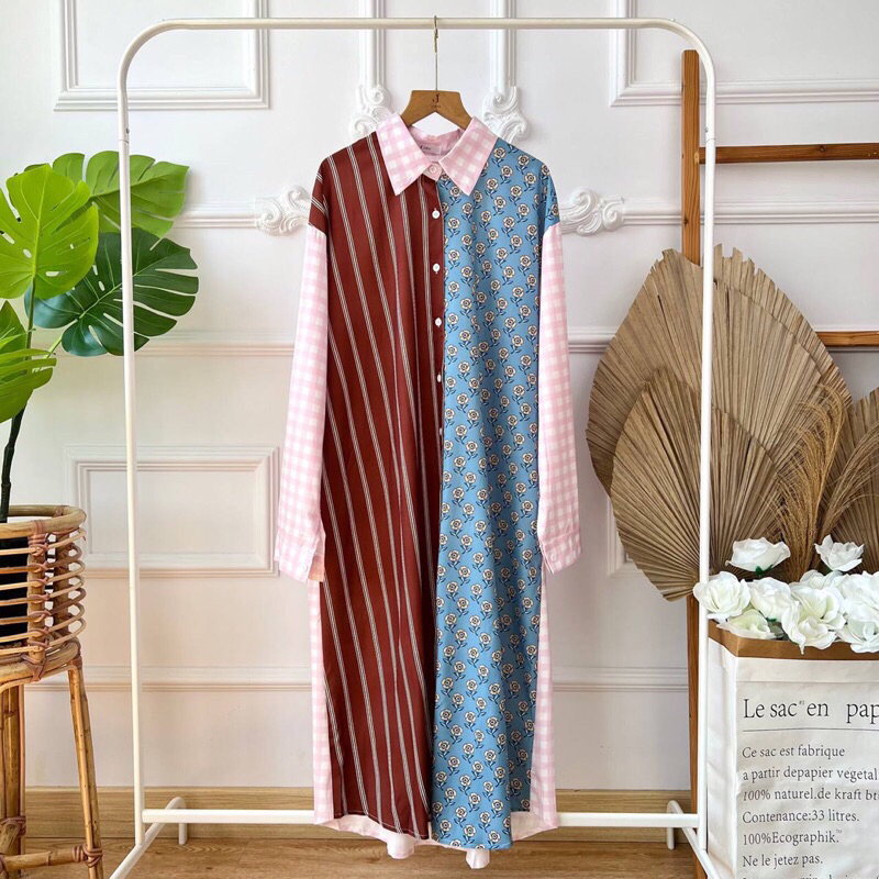 Maxi Kemeja Long Dress kirana // baju terusan import bkk china korean style