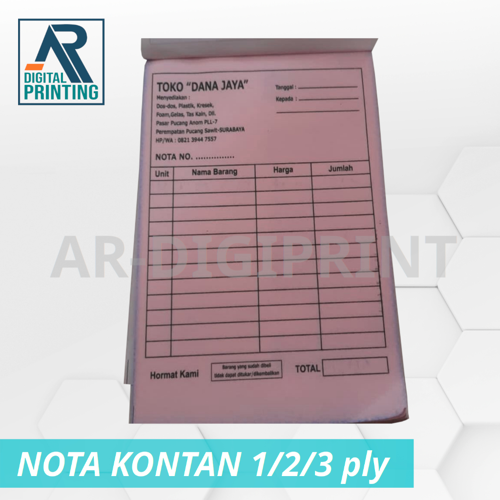 

CETAK NOTA KONTAN - BUKU NOTA DAGANG / Nota Toko / Buku Kwitansi Faktur Invoice - 1ply / 2ply / 3 ply - 1 Rim