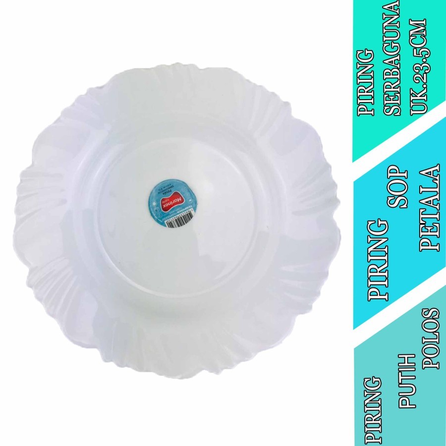 Piring Keramik Serbaguna - Piring Sop Petala - Piring Putih Polos - Uk.23.5cm