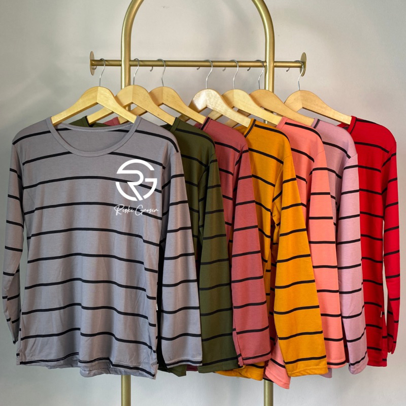 Kaos Wanita Salur Lengan Panjang Size Jumbo Xl