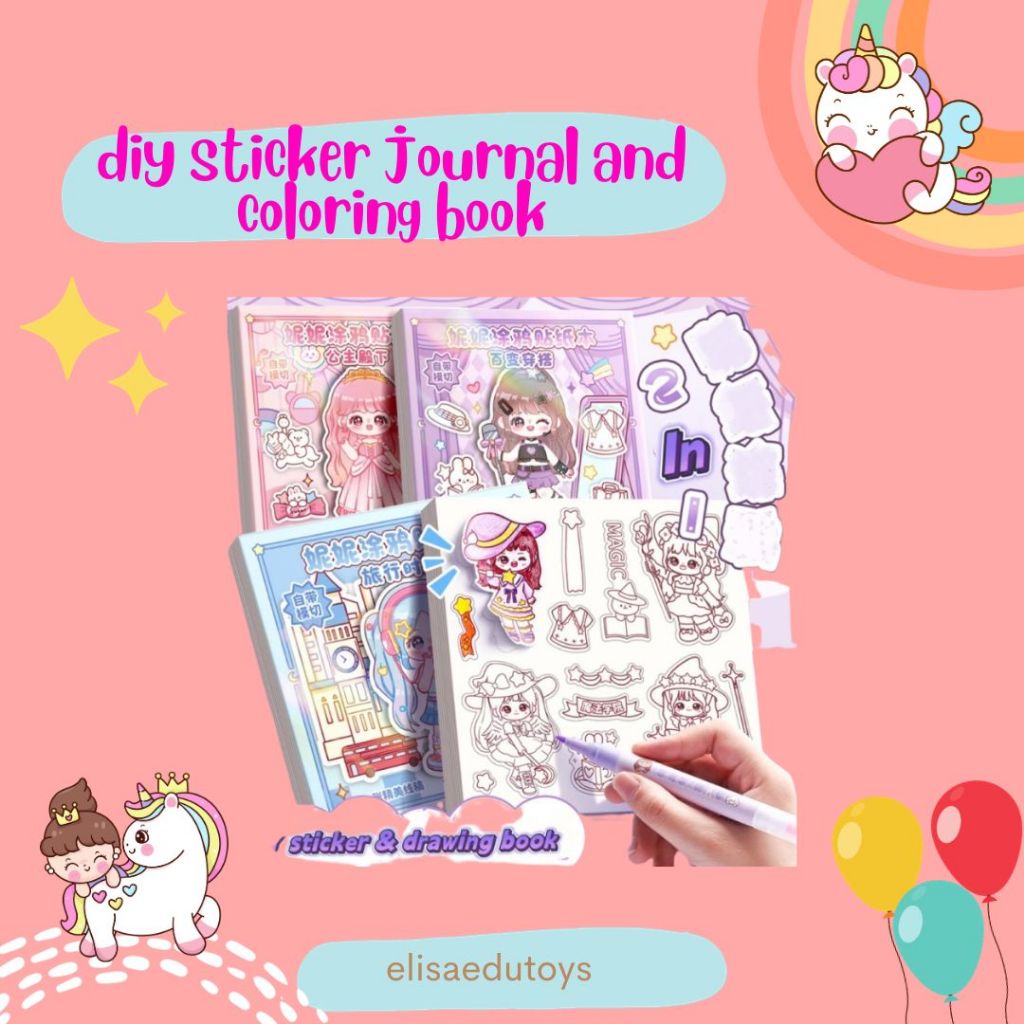 

diy sticker journal book and coloring book 2 in 1