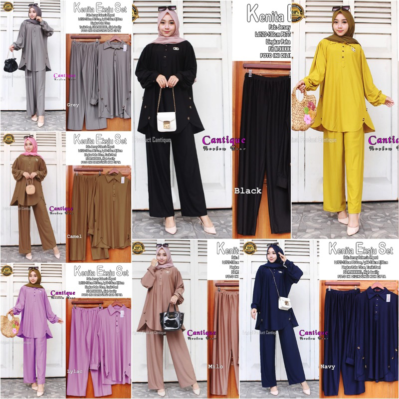 Kenita eksju set by CANTIQUE dan SRIKANDI ORIGINAL BERLABEL (setelan oneset polos bahan jersey falen